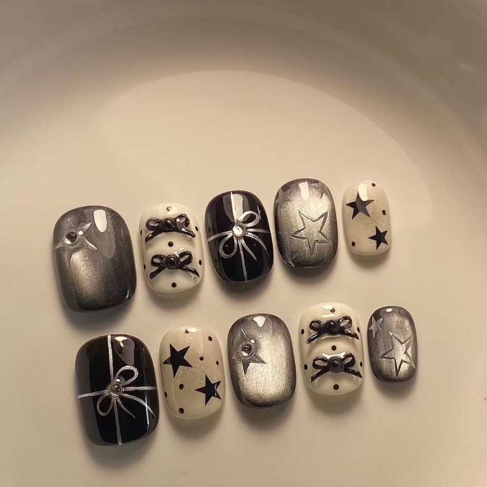 Nail Art Cat Eye Simple - 10 Adet Sonbahar Kış Basit Siyah