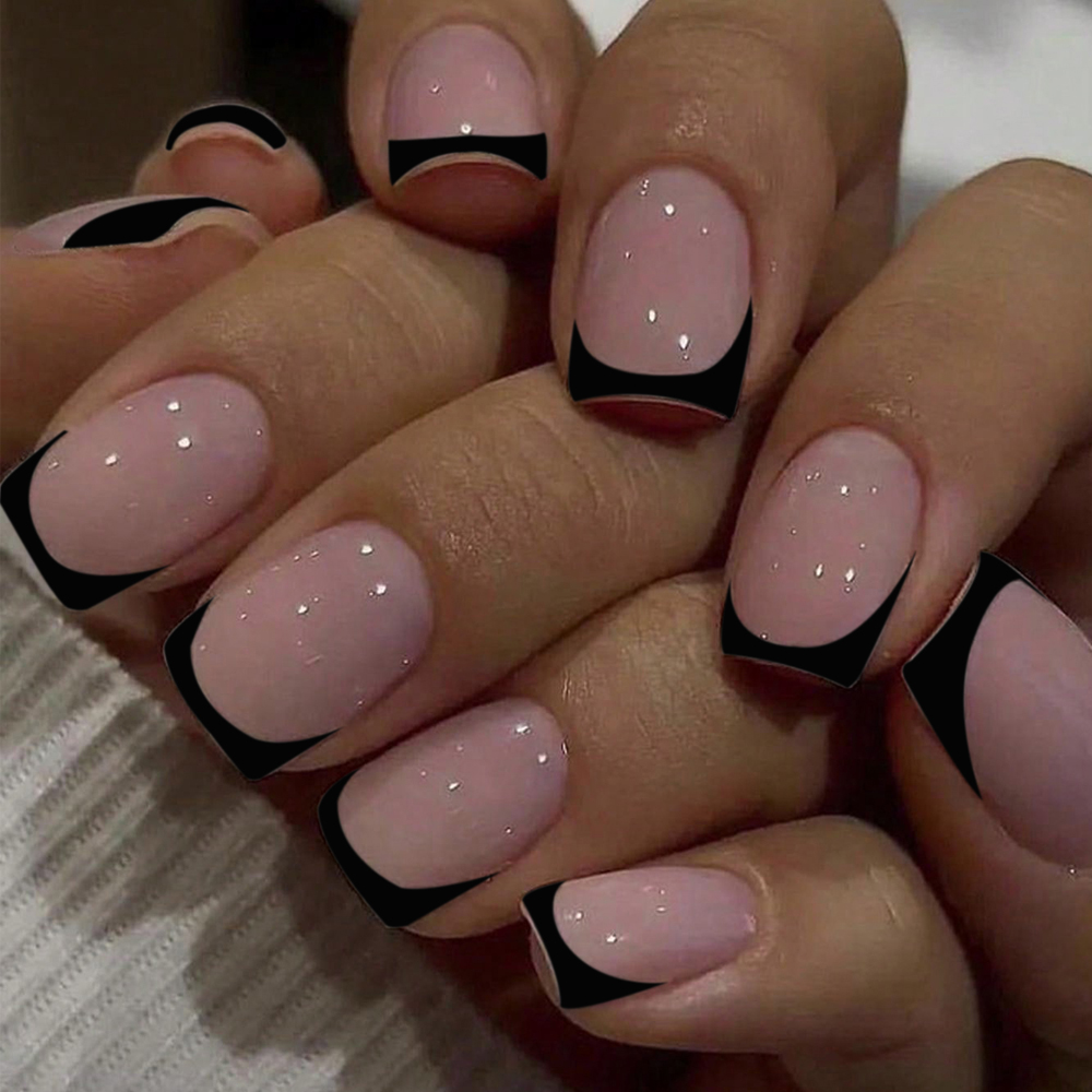 Nail Art France - 24 adet Kısa Kare Siyah Fransa