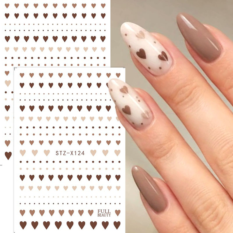 Nail Art Valentine - 2 adet Sevimli Kahverengi Kalp Desenli