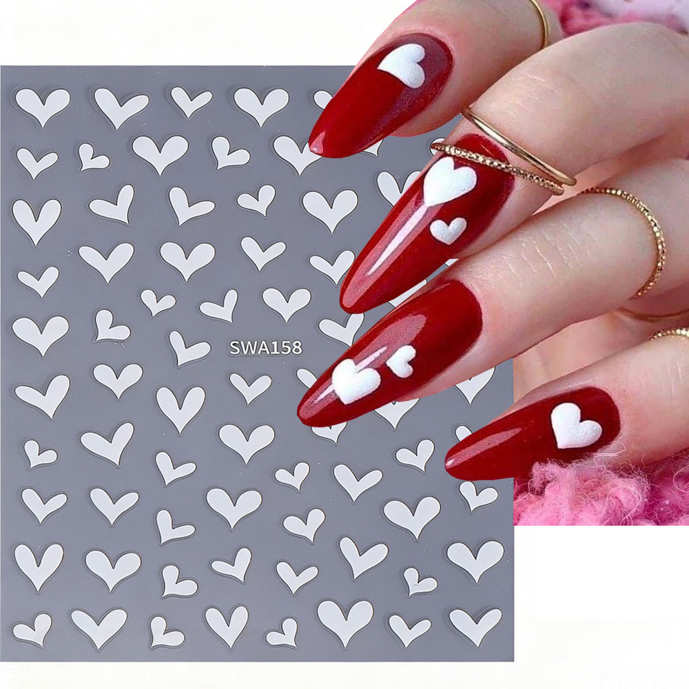 Nail Art Valentine - 3D Beyaz Kalp Sevgililer Günü Tırnak