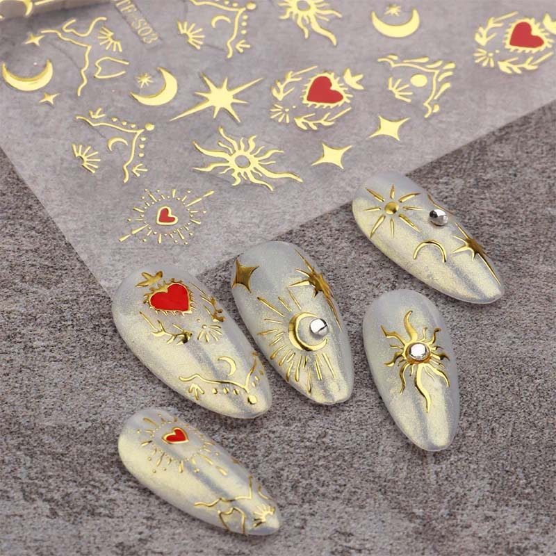 Nail Art Rose Gold - Tırnaklar için 3 Yaprak Çıkartma, Altın