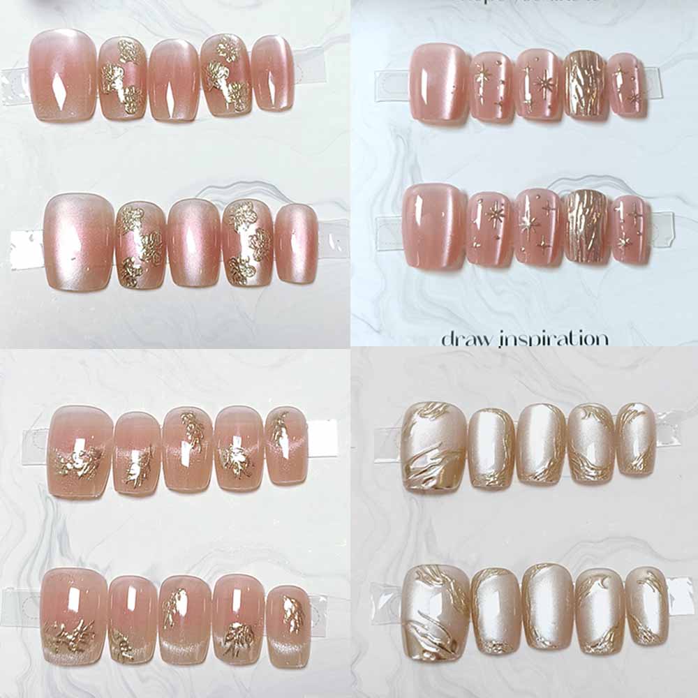 Nail Art Cat Eye Simple - 10 adet el yapımı altın kaplama