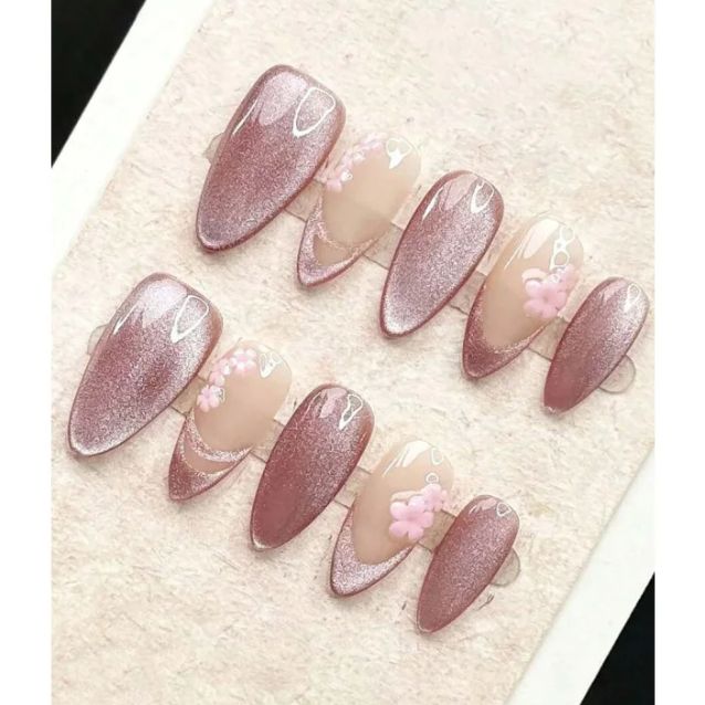 Nail Art Cat Eye Simple - 10 Adet El Yapımı Orta Boy